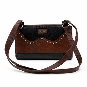 Miche Studded Brown Black Leather Shoulder Bag with Base Case Shell Vintage
